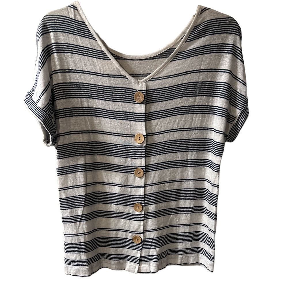 Christian Siriano New York 100% linen nautical button back top Sz S EUC
